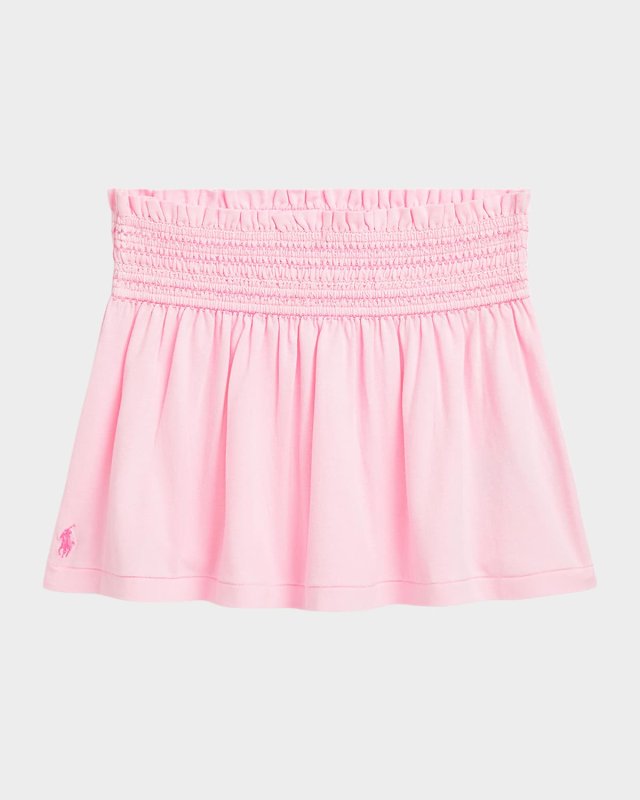 Girl's Jersey Smocked-Waistband Ruffle Skirt, Size 2-6X